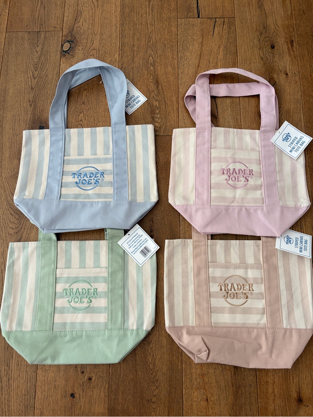 4 Pastel Stripe Canvas Tote Bags